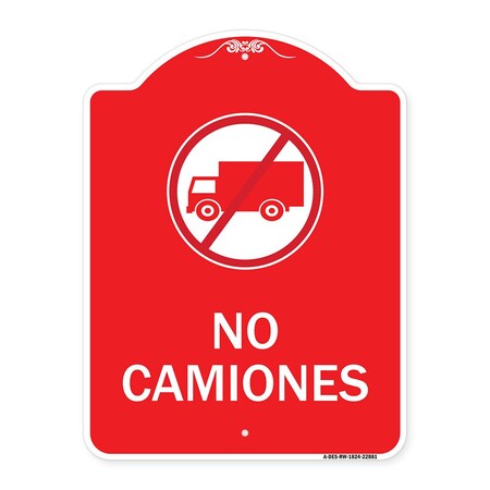 Signmission Spanish Traffic No Camiones No Trucks W/ Graphic, Red & White Alum Sign, 18" x 24", RW-1824-22881 A-DES-RW-1824-22881